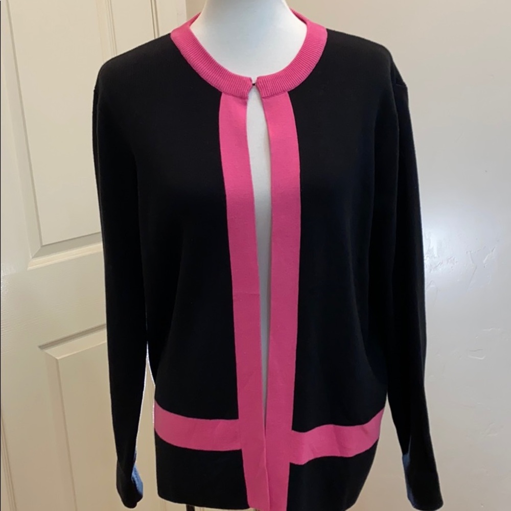 Black & Pink Trim Women's Cardigan Sweater